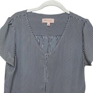 Philosophy Striped V-Neck Short Sleeve Blouse Size Medium Flutter Sleeves